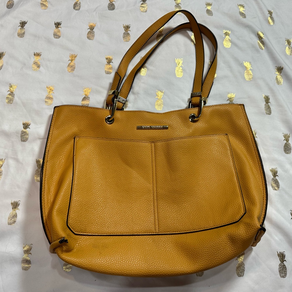 Steve Madden Womens Yellow Faux Leather Shoulder Bag Hand Bag Floral Spring boho